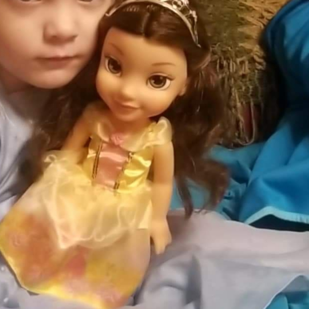 Disney Belle doll with crown shoes and brush